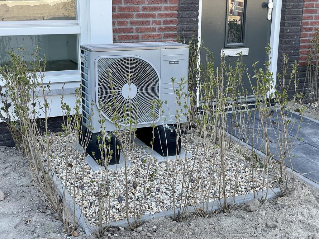 heat pump installed in front of the house